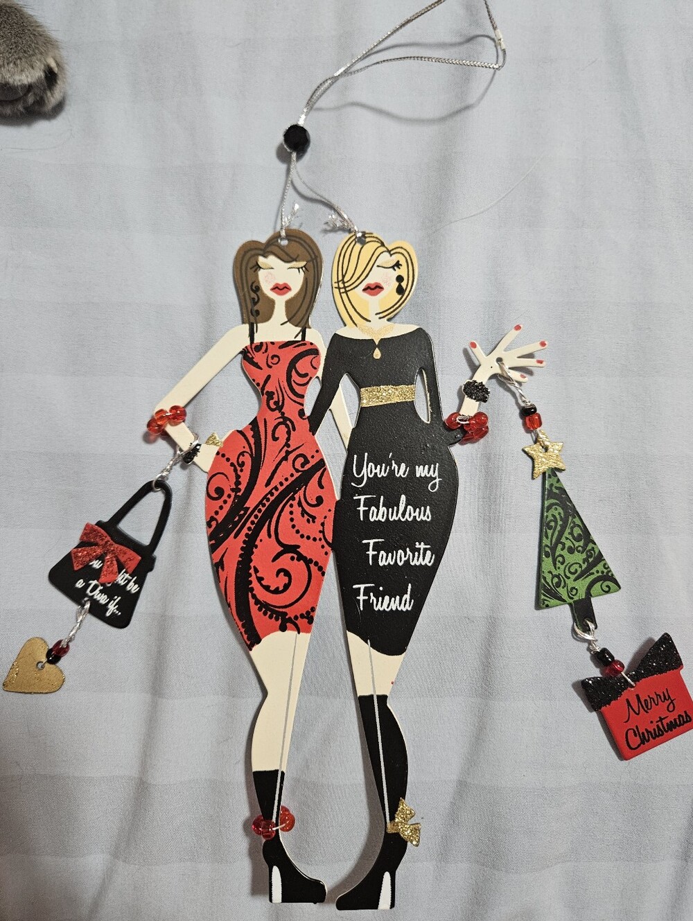 "Fabulous Friends" Painted Metal Dangle Christmas Ornament